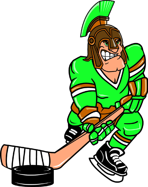 Spartan hockey player team mascot color vinyl sports decal. Personalize on line. Spartan Hockey